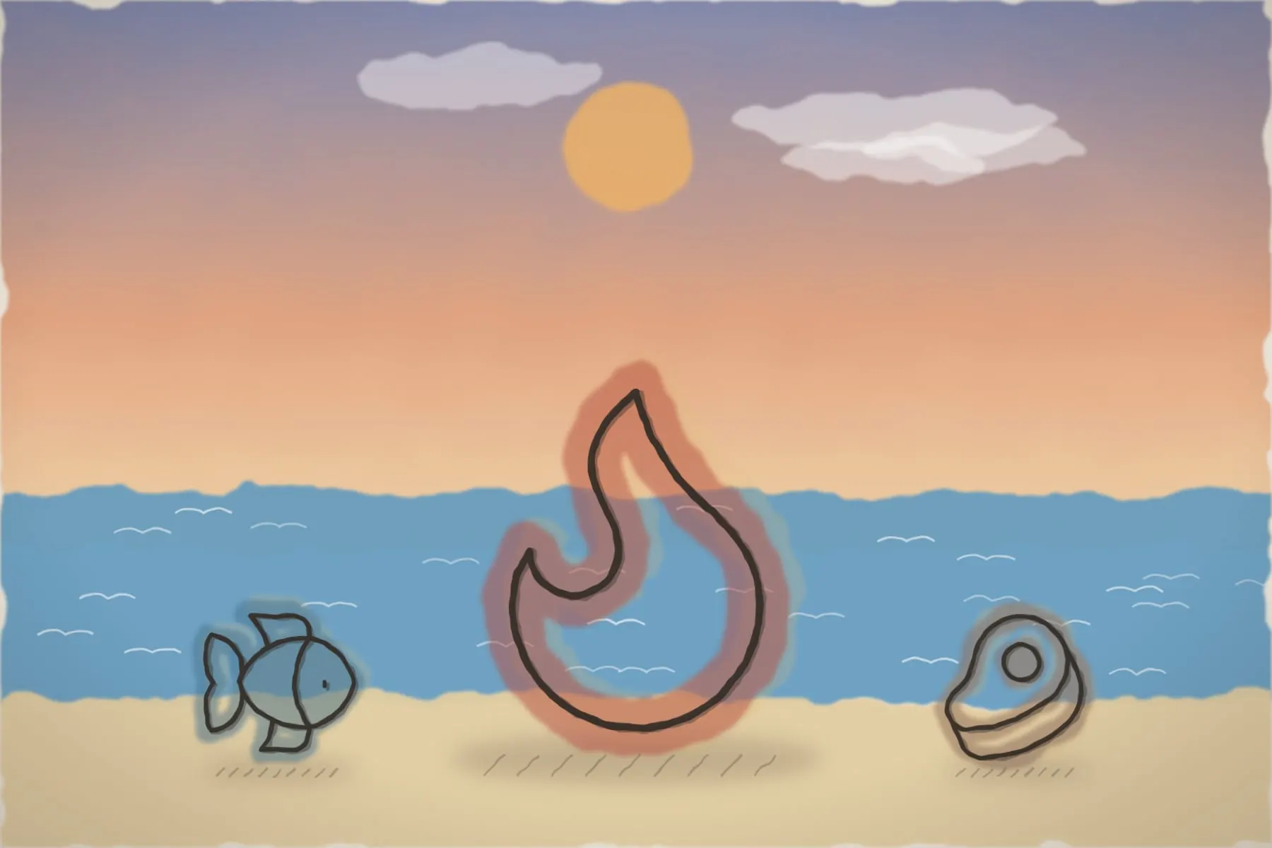 Grătar pe plajă, cu pește proaspăt (ilustrație)